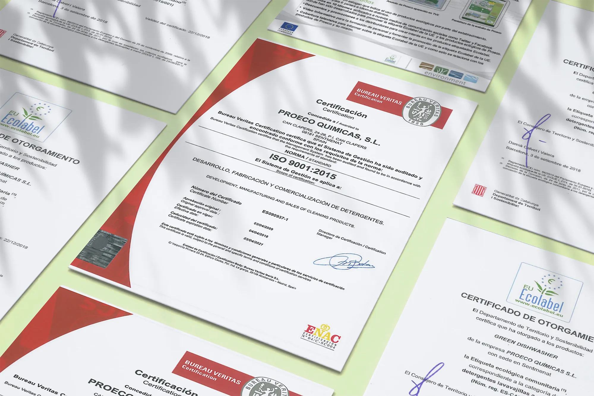 imagen de los certificados ecológicos ecolabel de proeco químicas