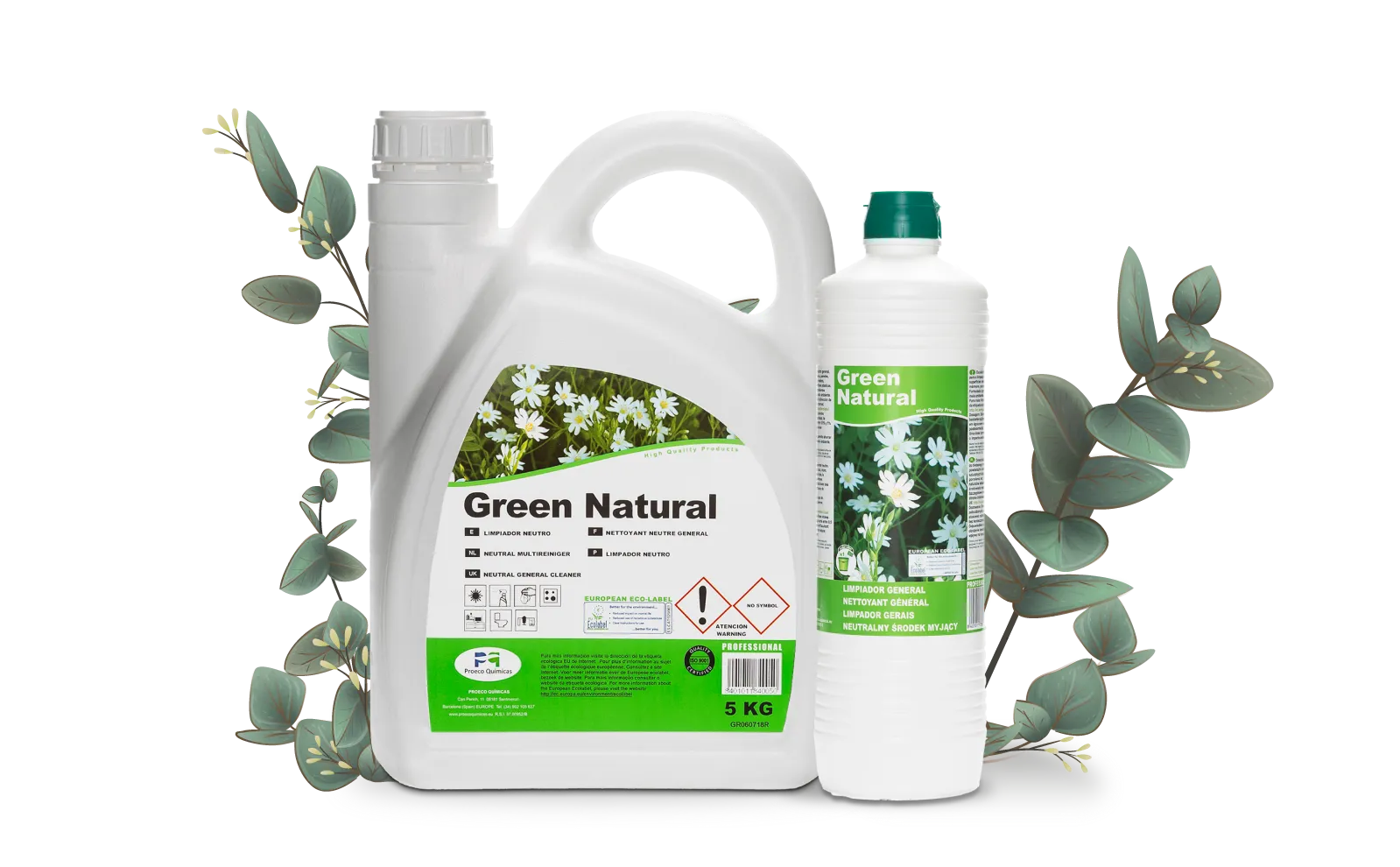 banner con dos botellas de green natural banner proeco quimica