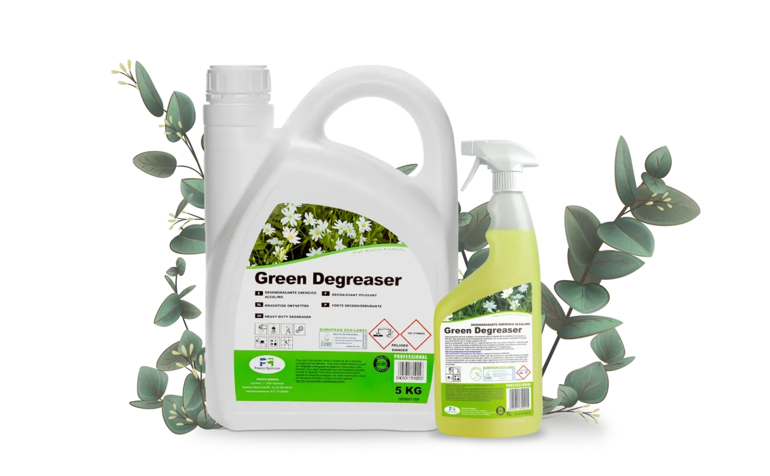 Dos envases de 5kg y 1 lt de green degreaser desengrasante ecológico