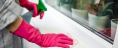 persona limpando una ventana con productos de limpieza ecologica